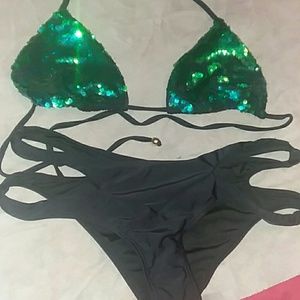 Reversible colors sequin bikini